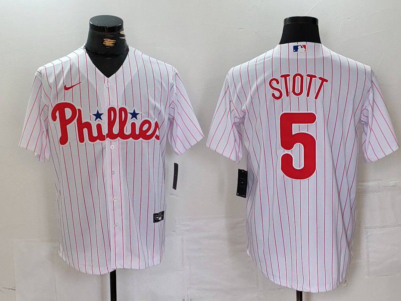 Men Philadelphia Phillies #5 Stott White stripe Nike Game 2024 MLB Jersey style 1